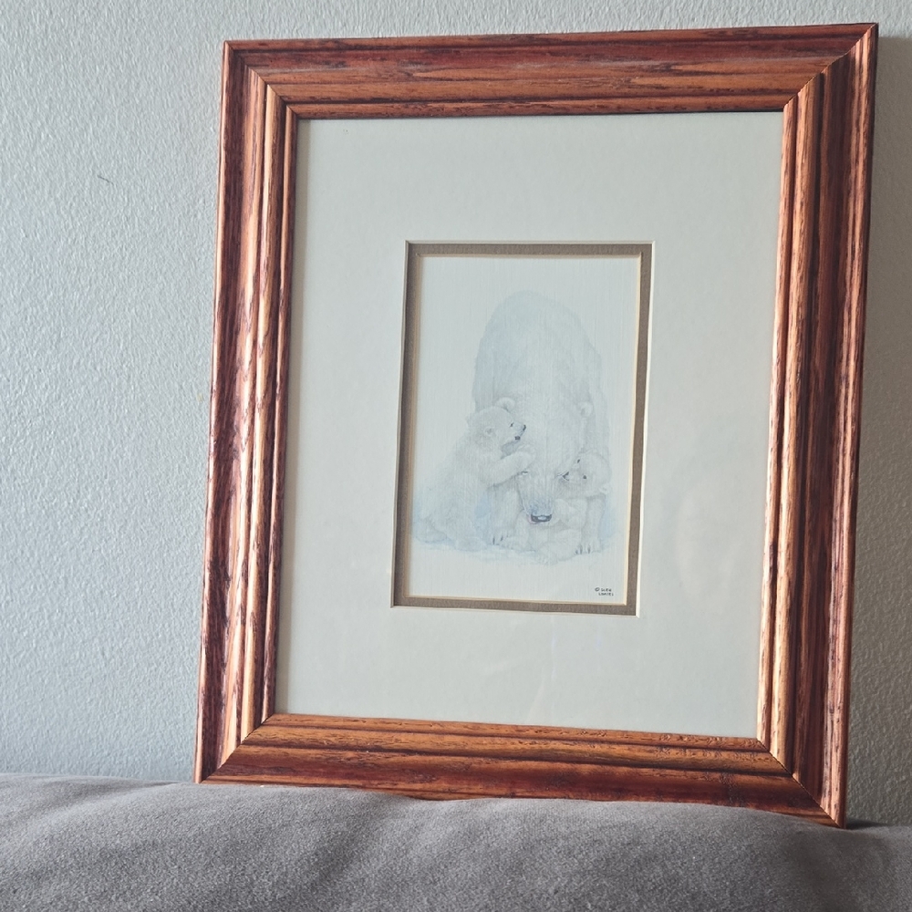 Glen Loates Signed Canadian Polar Bear Family Art in Wooden Frame